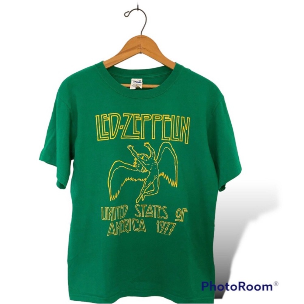 Led Zeppelin US Concert Tour 1977 Retro T-shirt Kelly Green Music 2003 Vtg